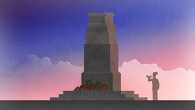 Illustration of ANZAC Day Cenotaph with bugler